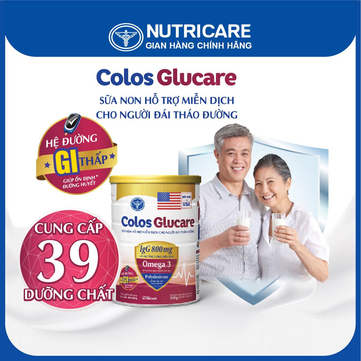 [Tặng 2 lọ yến] Sữa bột Nutricare COLOS GLUCARE cho người đái tháo đường 800g