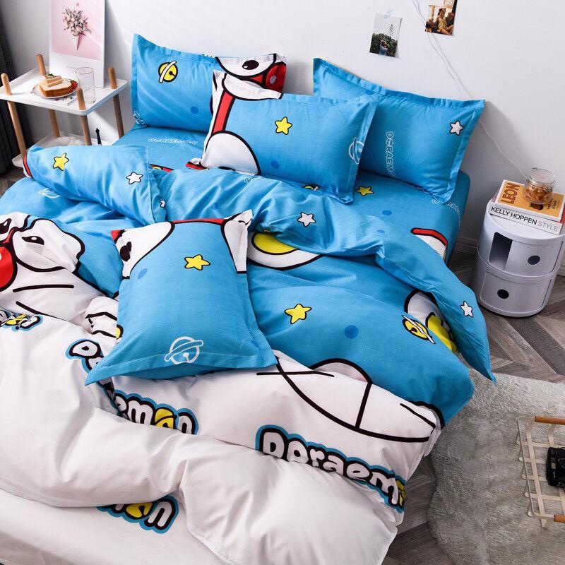 Bộ chăn ga Cotton Poly mẫu mới mặt cười ddoorremon đáng yêu - Hàng nhập khẩu