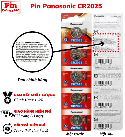 [HCM] Pin 2025 Panasonic CR2025 1 vỉ 5 viên - Dùng cho Cmos, đồ chơi, thiết bị điện tử, đồng hồ