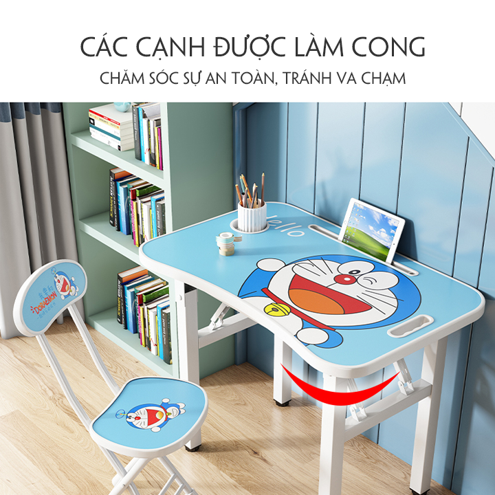 [Combo Bàn+Ghế] Bộ Bàn Học Sinh Trẻ Em, Bàn Học Cho Bé Lớp 1  Kiểu Hoạt Hình, Bàn Học Gấp Gọn  -M057