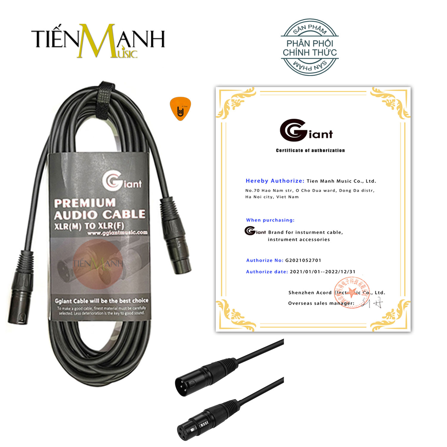 Dây Cáp Giant Kết Nối Micro 2 Đầu Canon XLR GC22 Cable Tín Hiệu Đực sang Cái Ggiant XLR3F to XLR3M Giắc Rắc Hàng Chính Hãng - Kèm Móng Gẩy DreamMaker