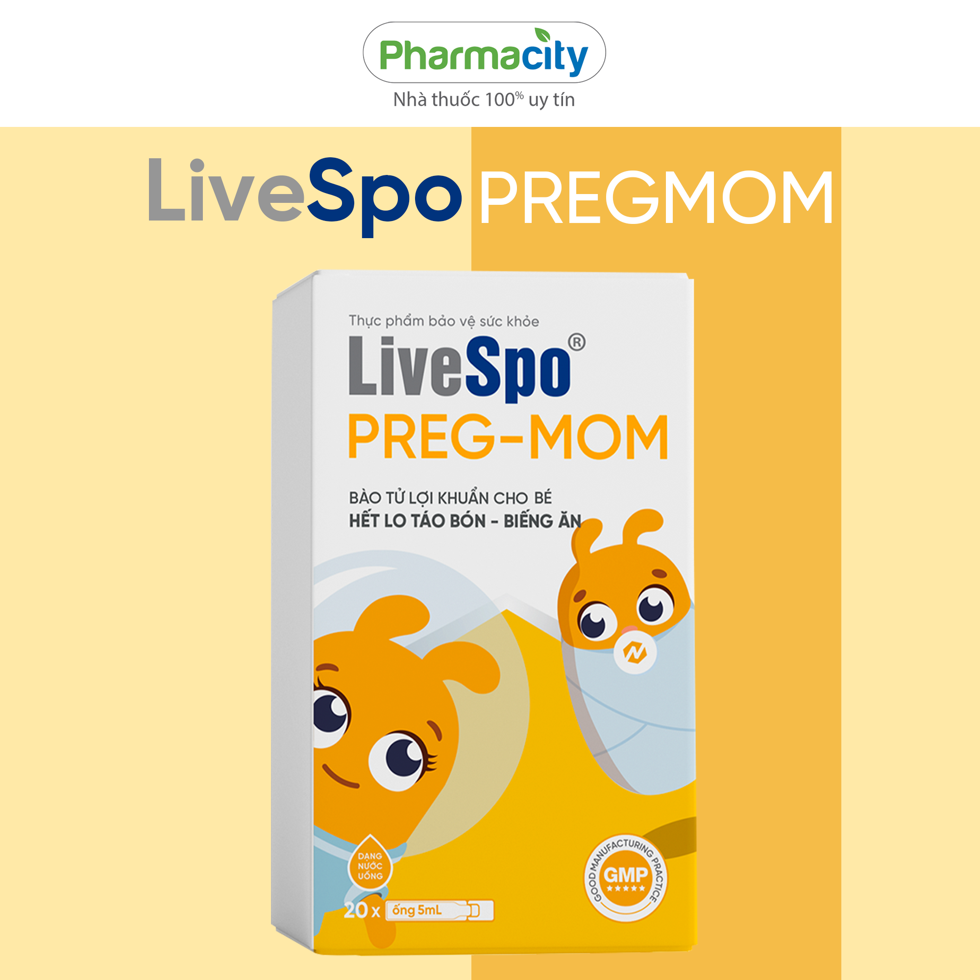 Dung dịch LIVESPO Preg - Mom bổ sung men vi sinh hỗ trợ giảm táo bón và biếng ăn (Hộp 20 ống)