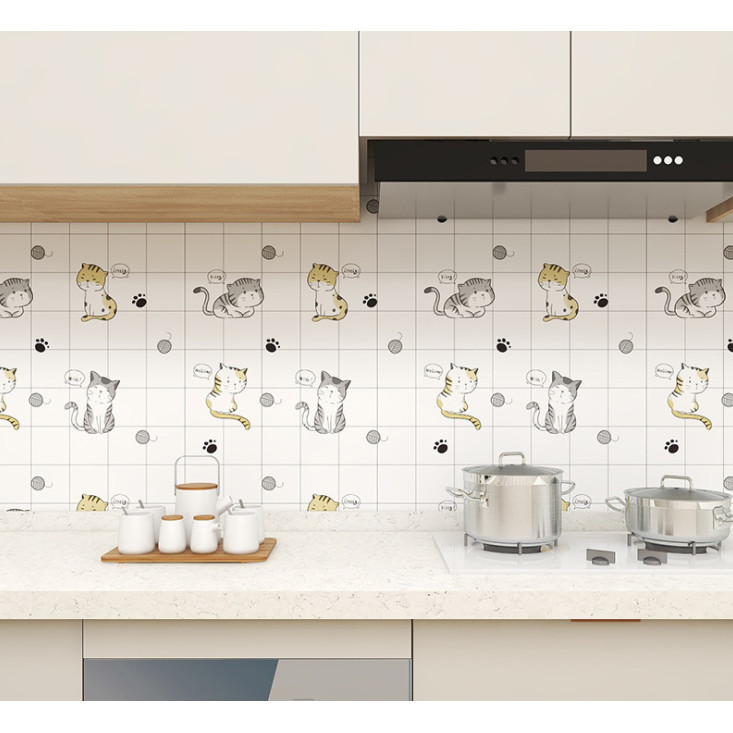 CUỘN 5M DECAL GIẤY DÁN TƯỜNG BẾP KEO SẴN KHỔ 60CM MẪU NHỮNG CHÚ MÈO