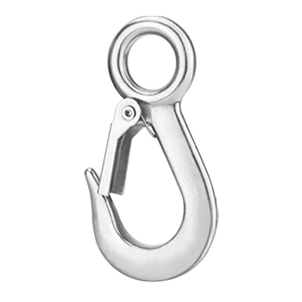 2xStrong Stainless Steel Eye Hook W/ Clevis Safety Latch for Winch Cable 0.3T