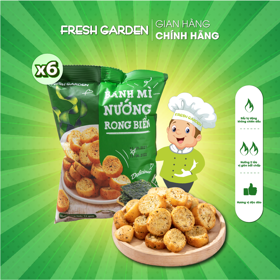 Set 6 Gói Snack Bánh Mì Nướng Rong Biển FRESHGARDEN Siêu Ngon Giòn Rụm Dinh Dưỡng Gói 52g