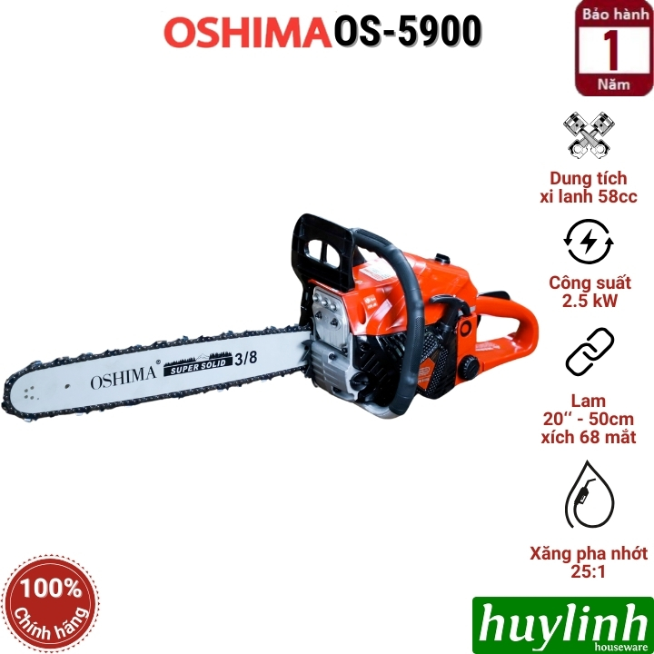 Máy cưa xích chạy xăng Oshima OS-5900 - 50cm - 2500W - Hàng chính hãng