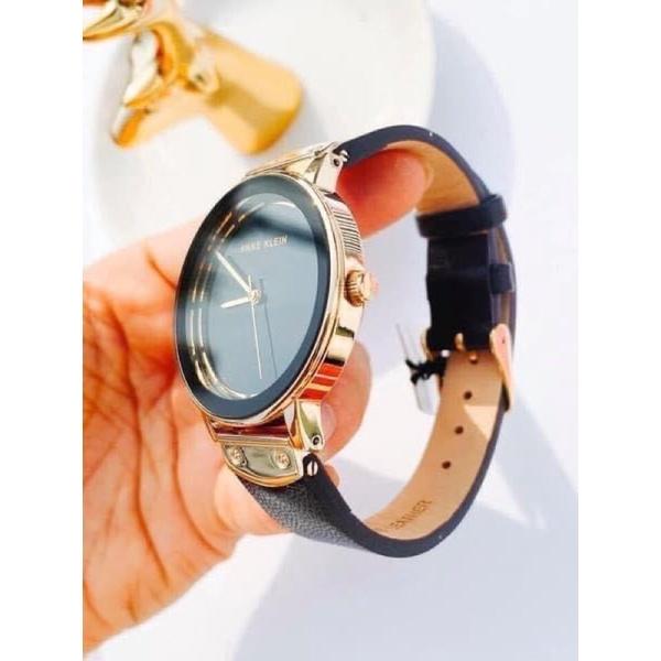 Đồng Hồ Nữ Anne Klein Dây da đen case 35mm