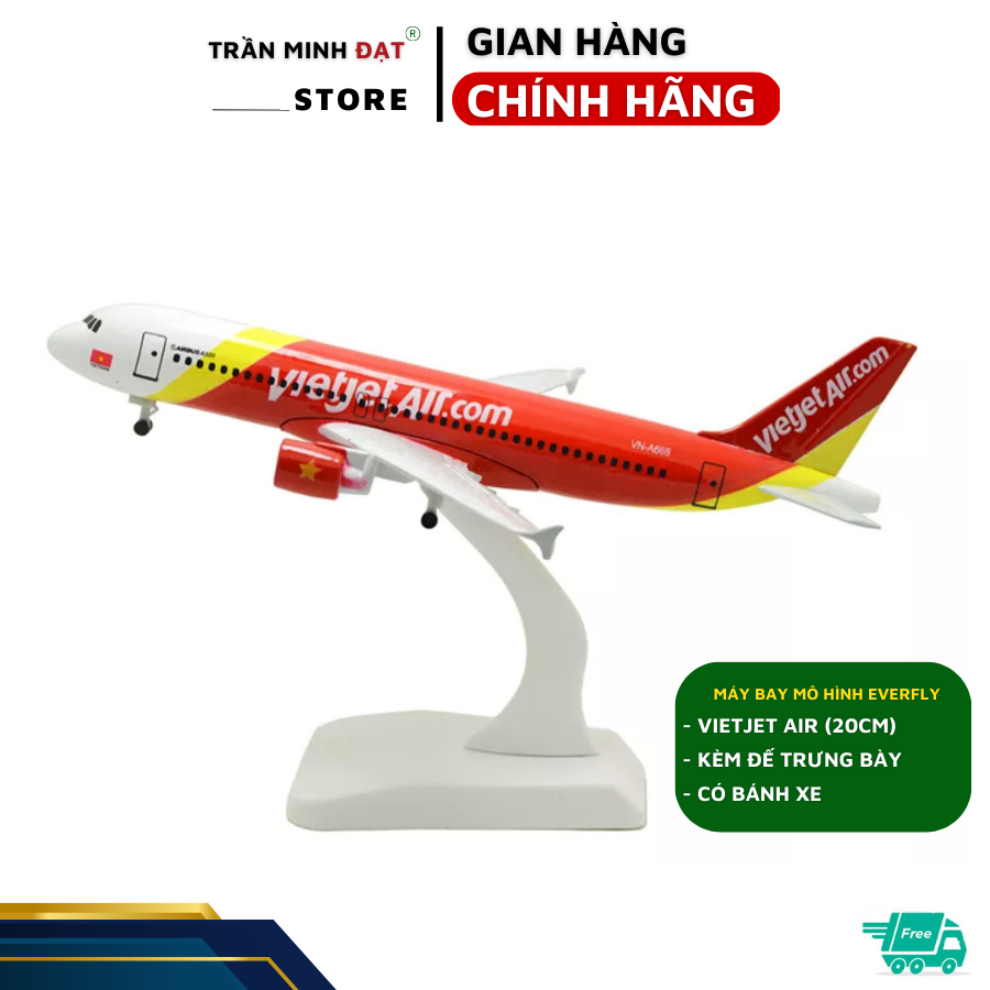 Hình ảnh Mô Hình Máy Bay Trưng Bày VietJet Air Đỏ 20cm - Trần Minh Đạt Store