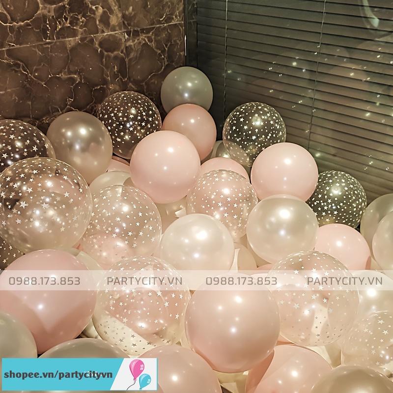 Set 30 bóng bay sinh nhật trang trí sinh nhật, đám cưới, tiệc tùng mix sẵn các màu, pastel, bóng nhũ, bóng chấm sao