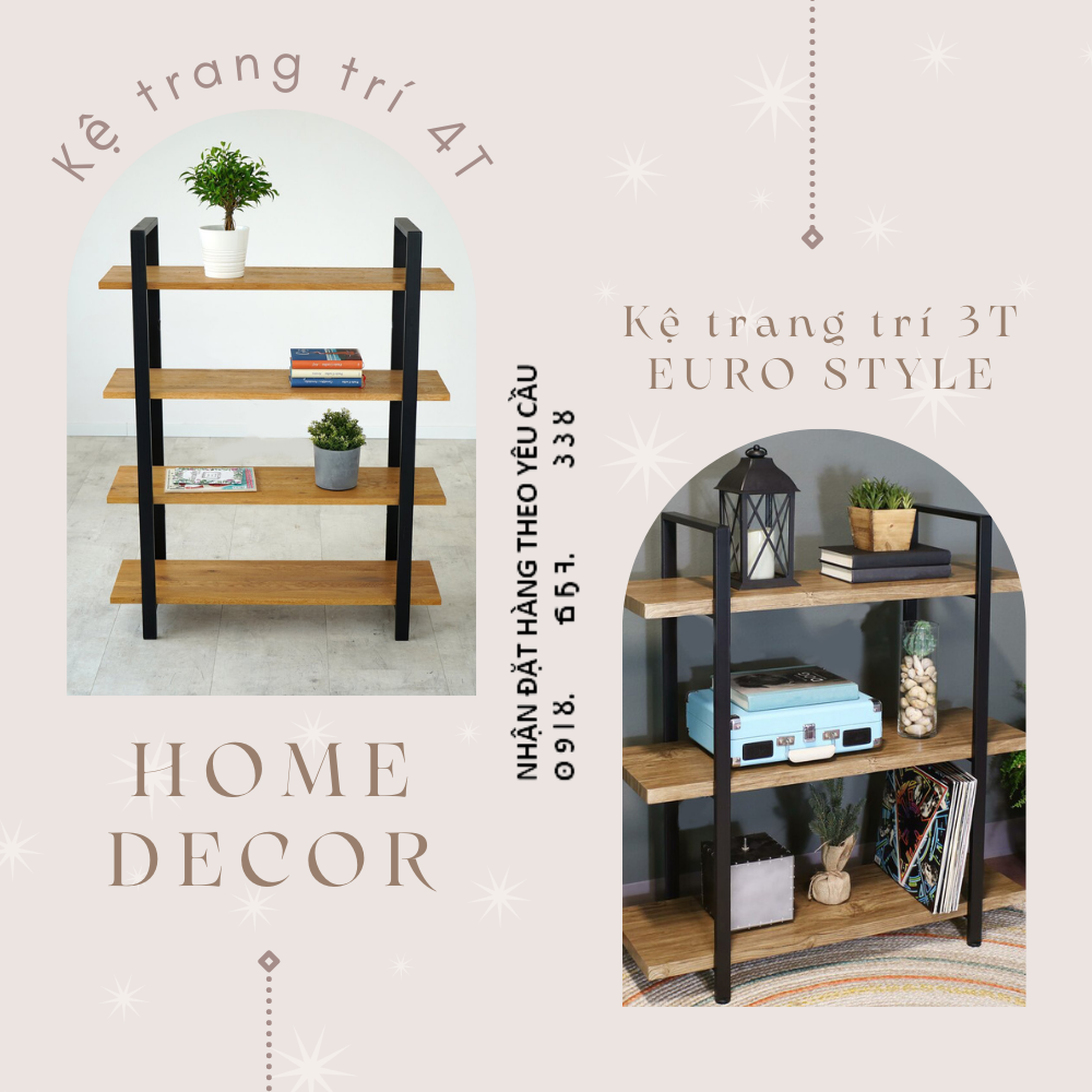 Kệ trang trí chân sắt màu Đen, gỗ nguyên tấm chắc chắn. Kệ trang trí đẹp, sang trọng, mang phong cách cổ điển Bắc Âu. Sản phẩm cao cấp, đạt tiêu chuẩn Hàn Quốc.
