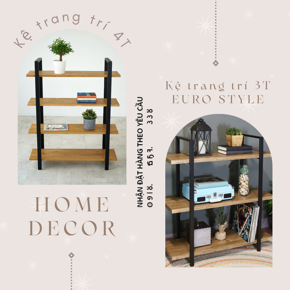 [HCM - Nhận đặt hàng theo yêu cầu] [Euro Style] Kệ trang trí chân sắt màu Đen, gỗ nguyên tấm chắc chắn. Kệ trang trí đẹp, sang trọng, mang phong cách cổ điển Bắc Âu. Sản phẩm cao cấp, đạt tiêu chuẩn Hàn Quốc