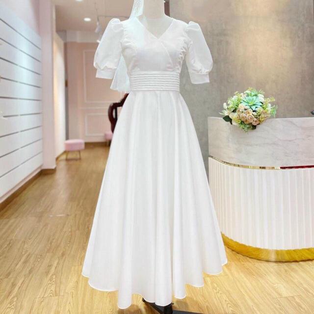 Đầm xoè bo eo tay phồng nơ lưng Sang Trọng - Size M/L đến 57kg -MS103Y MMR