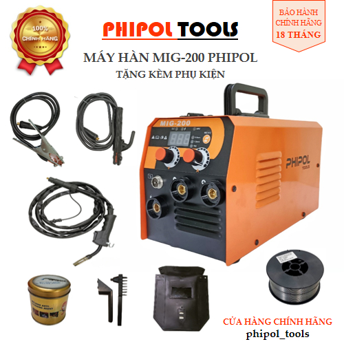 Máy hàn PHIPOL TOOLS MIG-200 siêu khoẻ, hàn không khí điện 220V, tặng kèm nhiều phụ kiện - Hàng Chính Hãng
