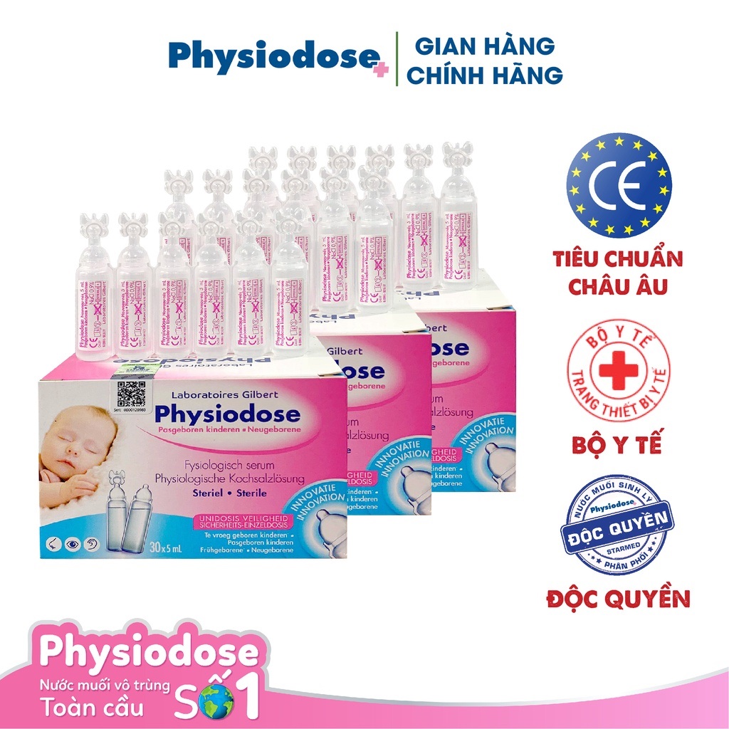 Physiodose- Nước muối sinh lý đơn liều (hộp 30 ống x 5ml) - Vệ sinh mắt mũi tai miệng cho bé