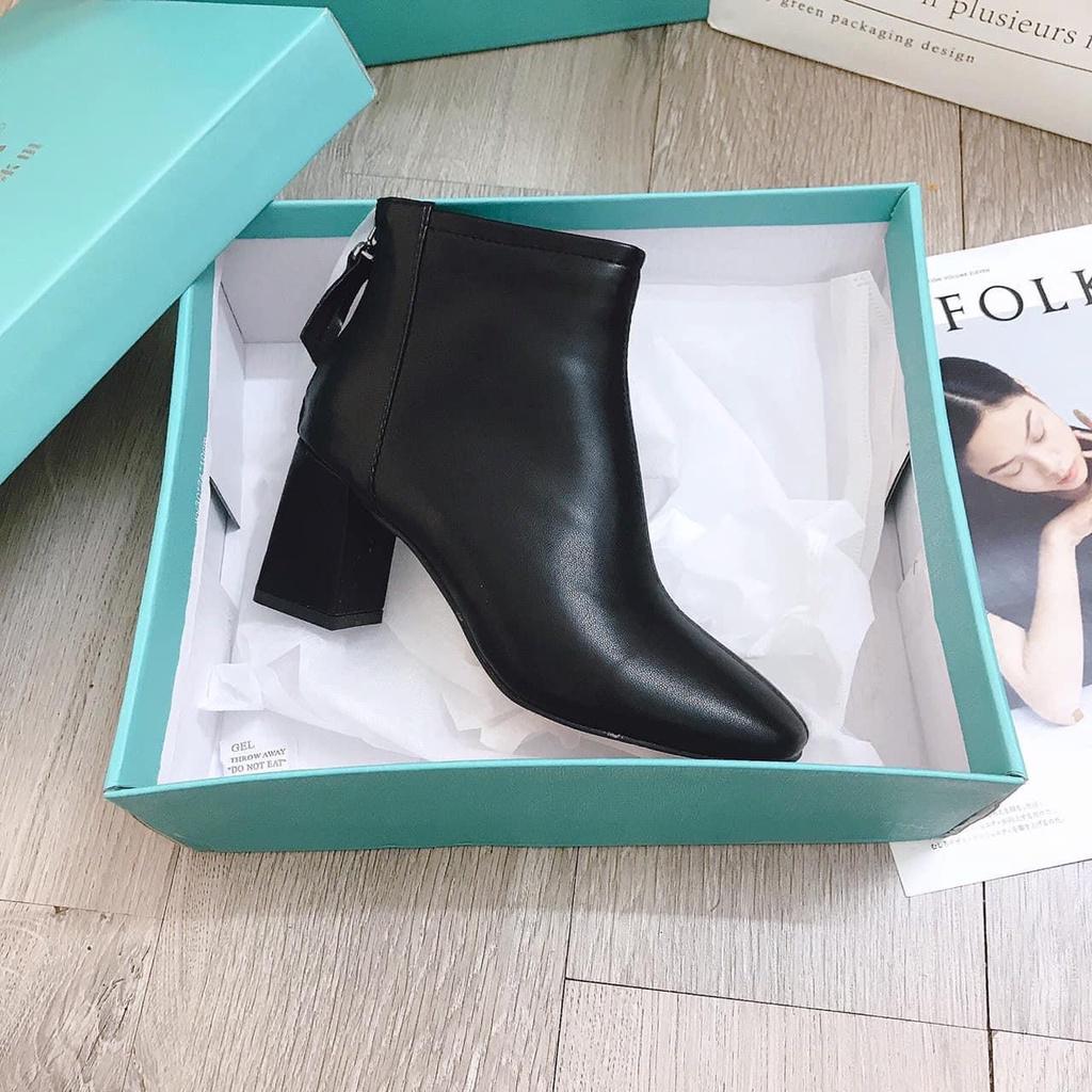 Giày bốt cao gót cổ thấp đế vuông 5p khoá sau thời trang mới 2022 cho nữ, em này đi siêu êm , xinh ,phối set nàocũngsang