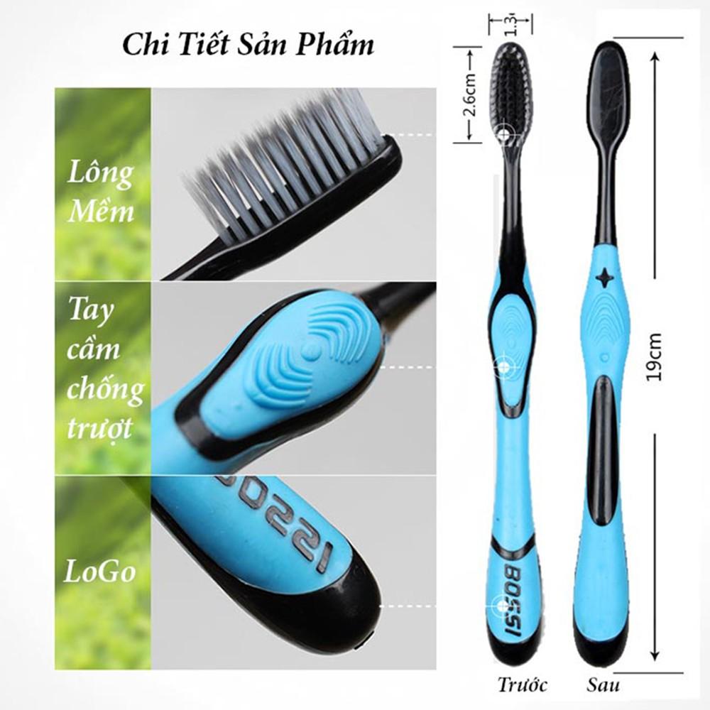 Bàn chải đánh răng than tre hoạt tính cao cấp BOSSI, Bàn chải lông mềm an toàn tuyệt đối cho sức khỏe