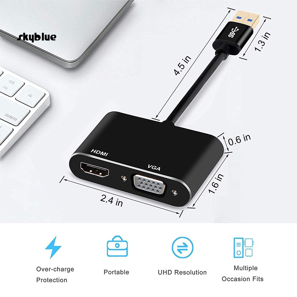 Cáp chuyển USB 3.0 ra HDMI và VGA cùng lúc- UTHV673 cho máy tính window 7/8/10