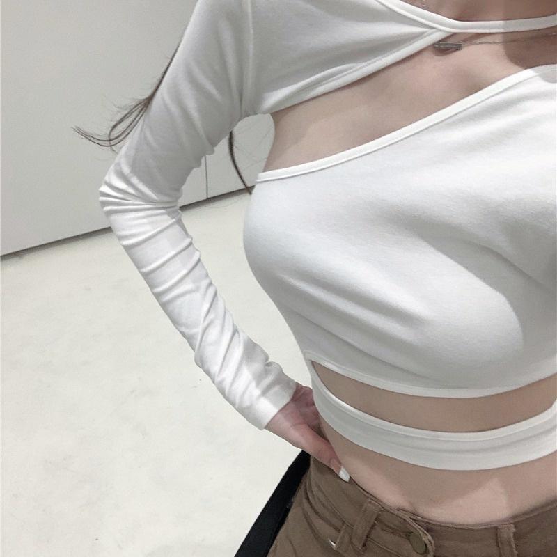 Áo croptop cut out body HAGA dài tay chéo vai khoét eo sexy girl ALVKE14