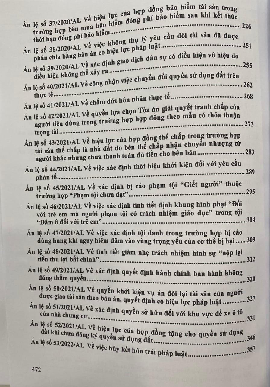 Hệ Thống 70 Án Lệ Đã Được Hội Đồng Thẩm Phán Tòa Án Nhân Dân Tối Cao Thông Qua