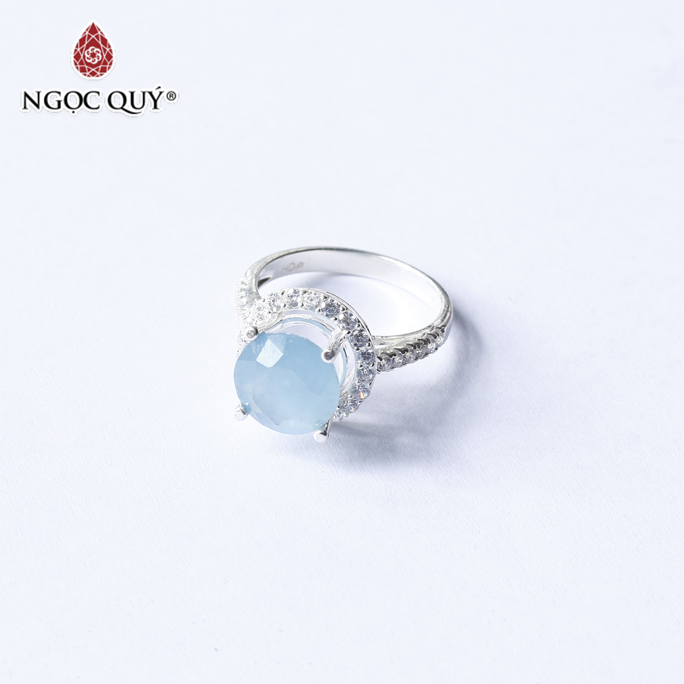 Nhẫn bạc nữ đá Aquamarine mệnh thủy, mộc - Ngọc Quý Gemstones