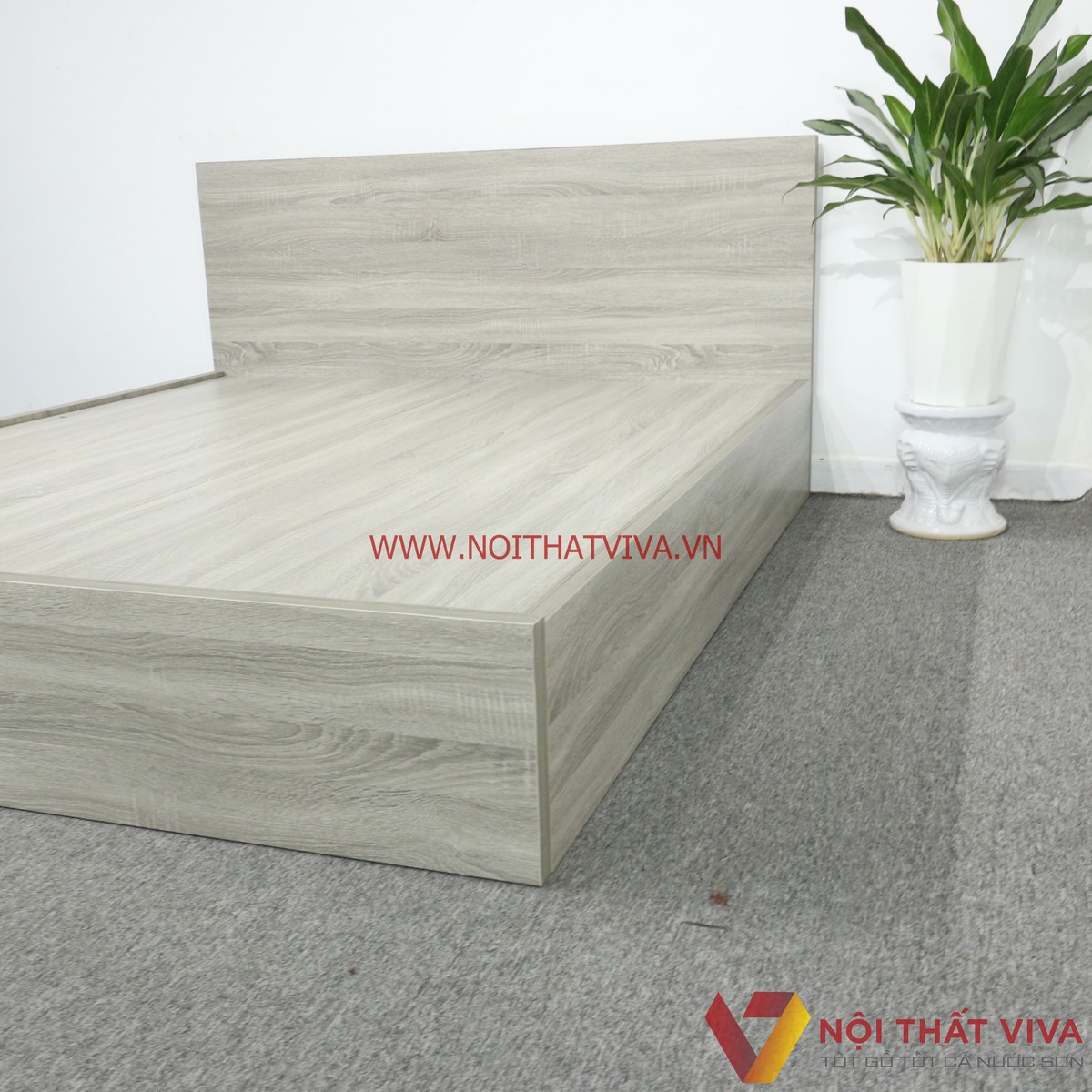 Giường Ngủ Gỗ MDF Melamine Màu Xám Vân Gỗ Đẹp Hiện Đại