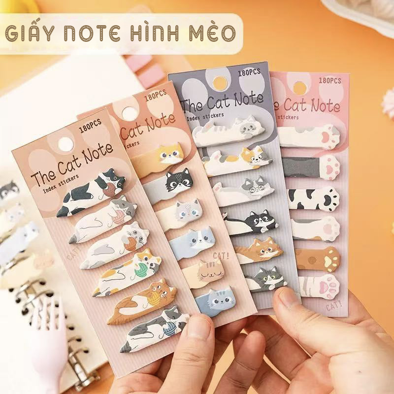 SET 180 MIẾNG GIẤY GHI CHÚ GHI NHỚ HÌNH MÈO XINH XẮN