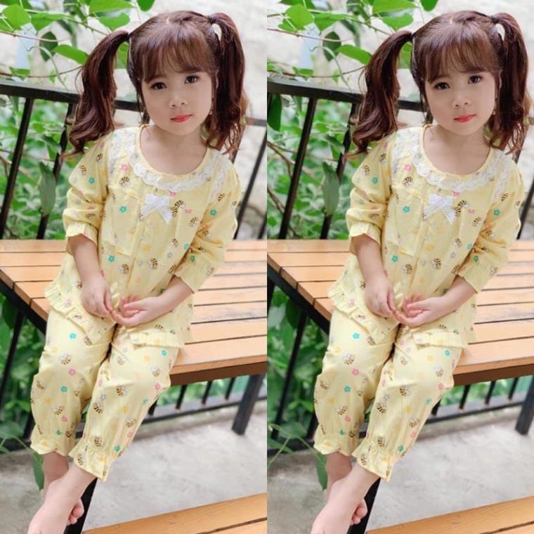bộ pijama tay dài bé gái hoạ tiết cực xinh(size 9-25kg)-set thu đông bé gái -sỉ quần áo trẻ em hcm pikakids