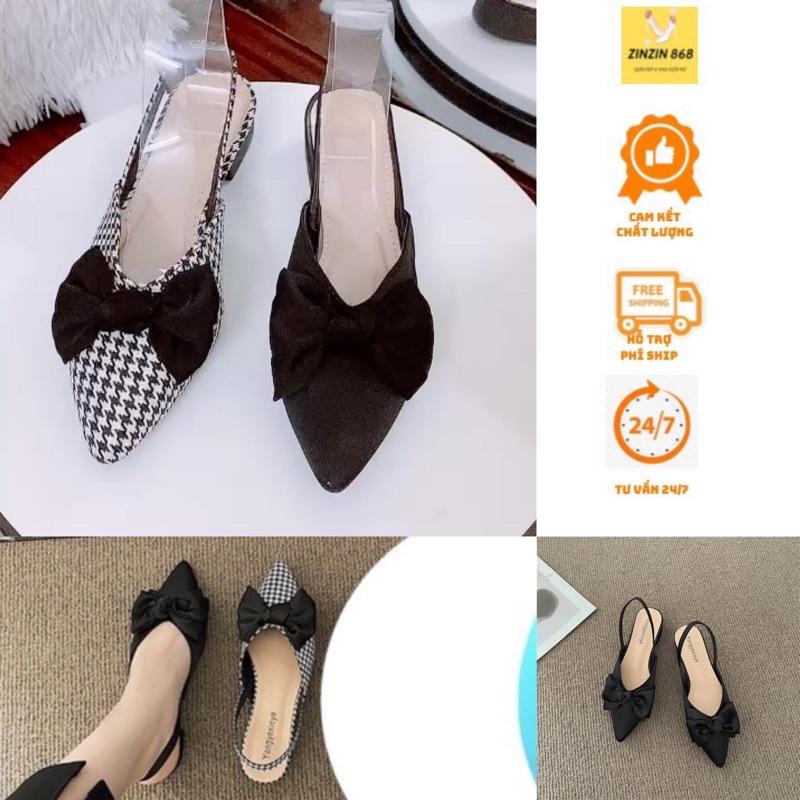 Sandal/ dép nữ mũi nhọn nơ lụa- hottrend ( sandal lụa
