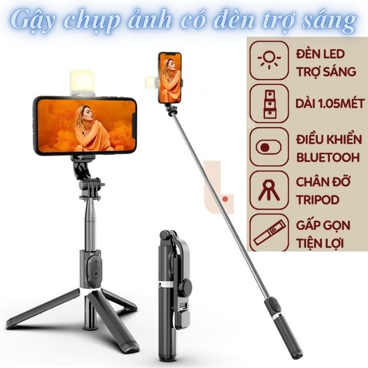 Gậy chụp ảnh tự sướng 3 chân có đèn led trợ sáng bluetooth điều khiển từ xa xoay nhiều góc độ