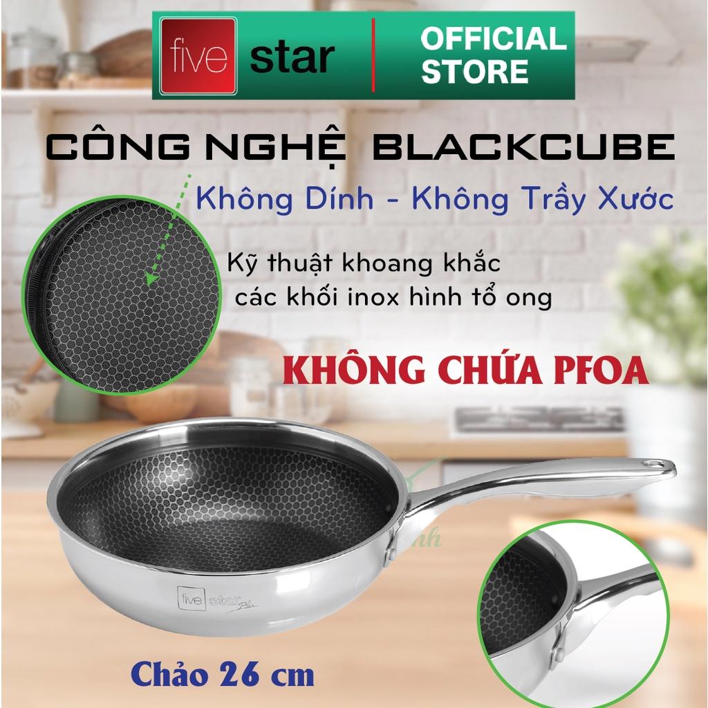 Bộ nồi chống dính 3 lớp đáy liền inox 304 BlackCube Fivestar Plus nắp kính công nghệ chống trầy xước , dùng được mọi bếp