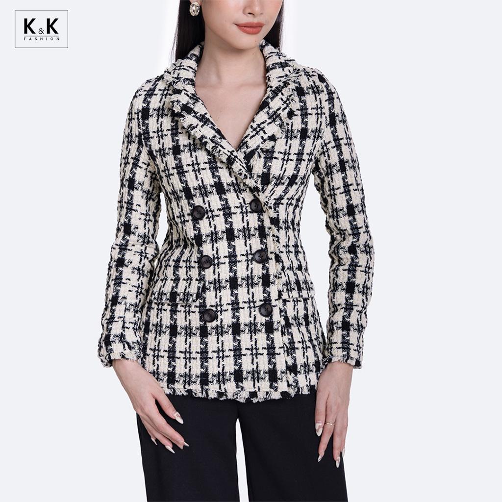 Áo Khoác Blazer Nữ Tay Dài K&amp;K Fashion AK11-07 Chất Vải Tweed Hàn