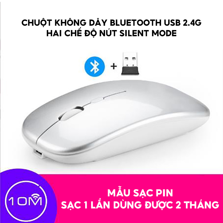 Chuột Không Dây Kết Nối Bluetooth, Cổng Kết Nối 2.4g Tốc Độ Cao Không Bị Delay Mỗi Lần Click