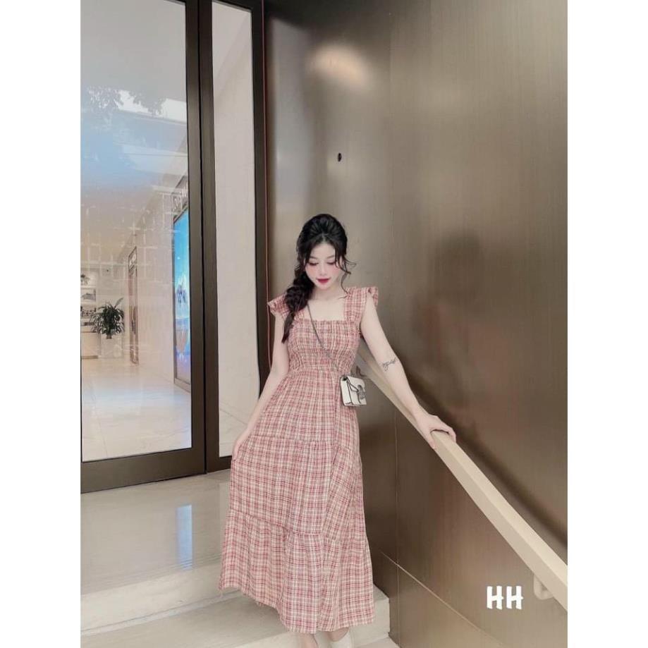 Váy Dẹp Váy Nữ Đẹp Váy Hai Dây Maxi Xòe Kẻ Tay Cánh Tiên Chất Vải Mềm Mịn Lên Dáng ! *