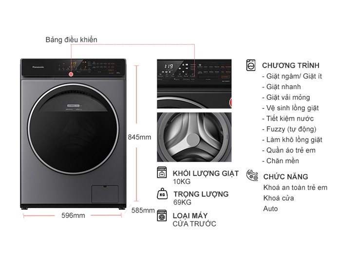 Máy giặt lồng ngang Panasonic Inverter 10Kg NA-V10FC1LVT