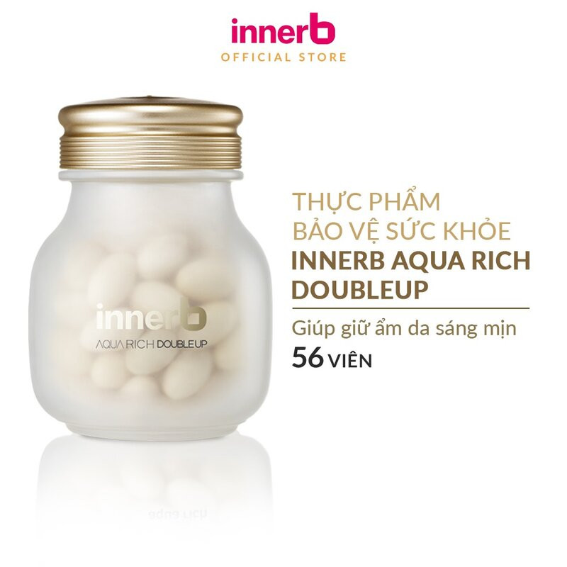 Bộ đôi thực phẩm bảo vệ sức khỏe INNERB AQUA RICH DOUBLEUP lọ 56 viên, cấp ẩm cho làn da mịn màng, ngăn ngừa lão hóa