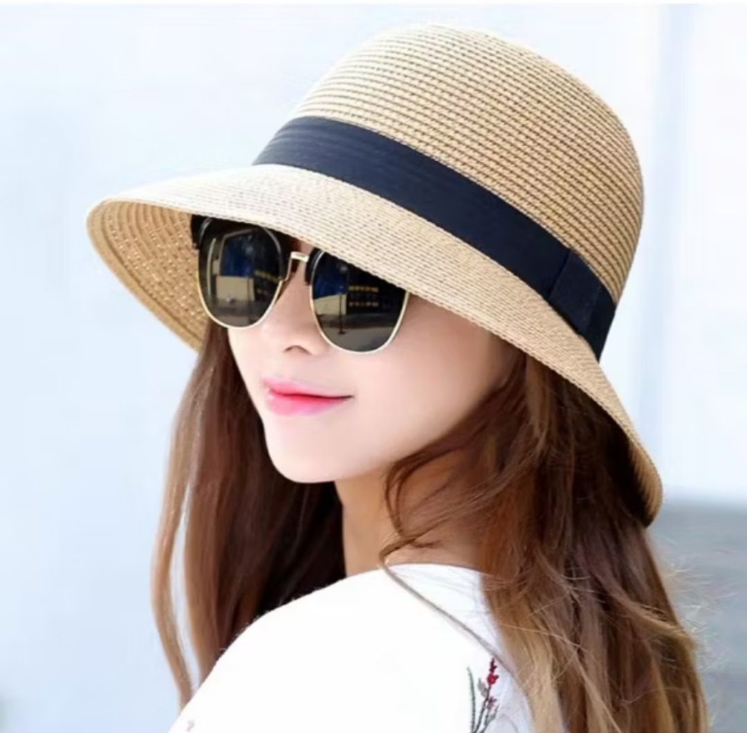 Nón vành rộng mũ vành đi biển nữ phối đai đen chất liệu cói thoáng mát đi biển du lịch dã ngoại dona25070901
