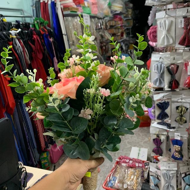 Hoa cưới hoa cầm tay cô dâu Hồng lá xanh lớn mẫu01919