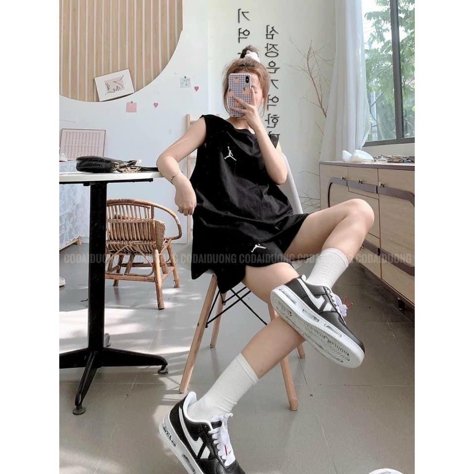 Đồ Bộ Thể Thao Mặc Nhà Kiểu Áo Ba Lỗ Logo In Chất Thun Cotton Lạnh Co Giãn Phong Cách Sang Chảnh Siêu Cá Tính