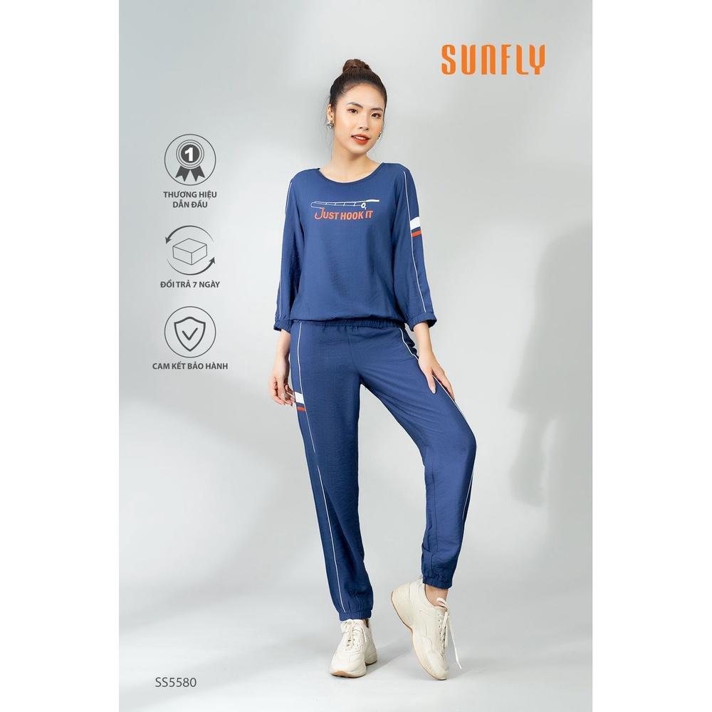 SS5580 Bộ đồ nữ mặc nhà thể thao linen SUNFLY áo tay lỡ quần dài