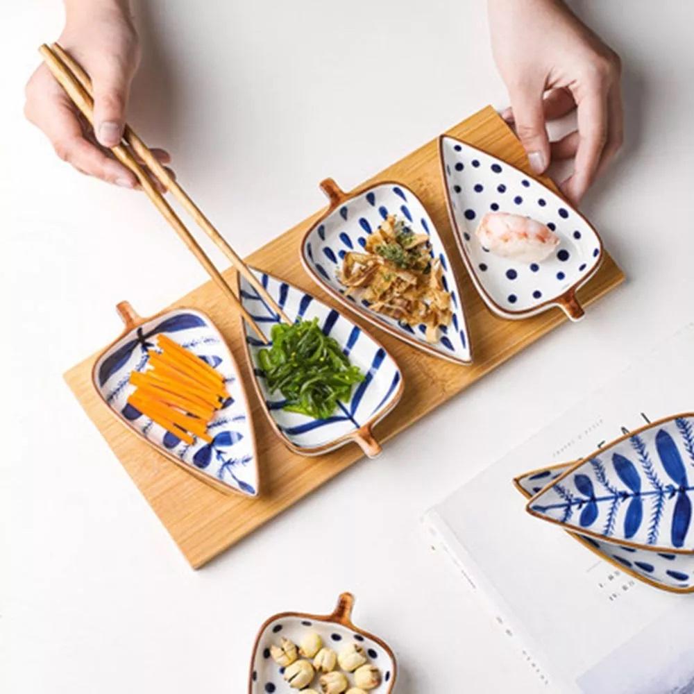 Dĩa Khay Sushi Bằng Gốm Hình Chiếc Lá Bộ Đồ Ăn Khai Vị Đĩa Nhỏ Đồ Dùng Nhà Bếp Chén Đựng Nước Sốt Bát Gia Vị Đồ Ăn Dặm