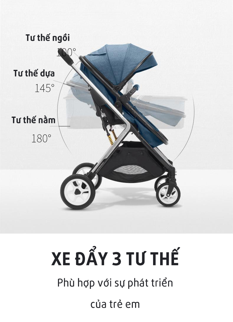 Xe đẩy nôi cao cấp 2 chiều 3 tư thế, siêu nhẹ 9kg, gấp gọn thành vali xách có túi đi kèm mẫu mới