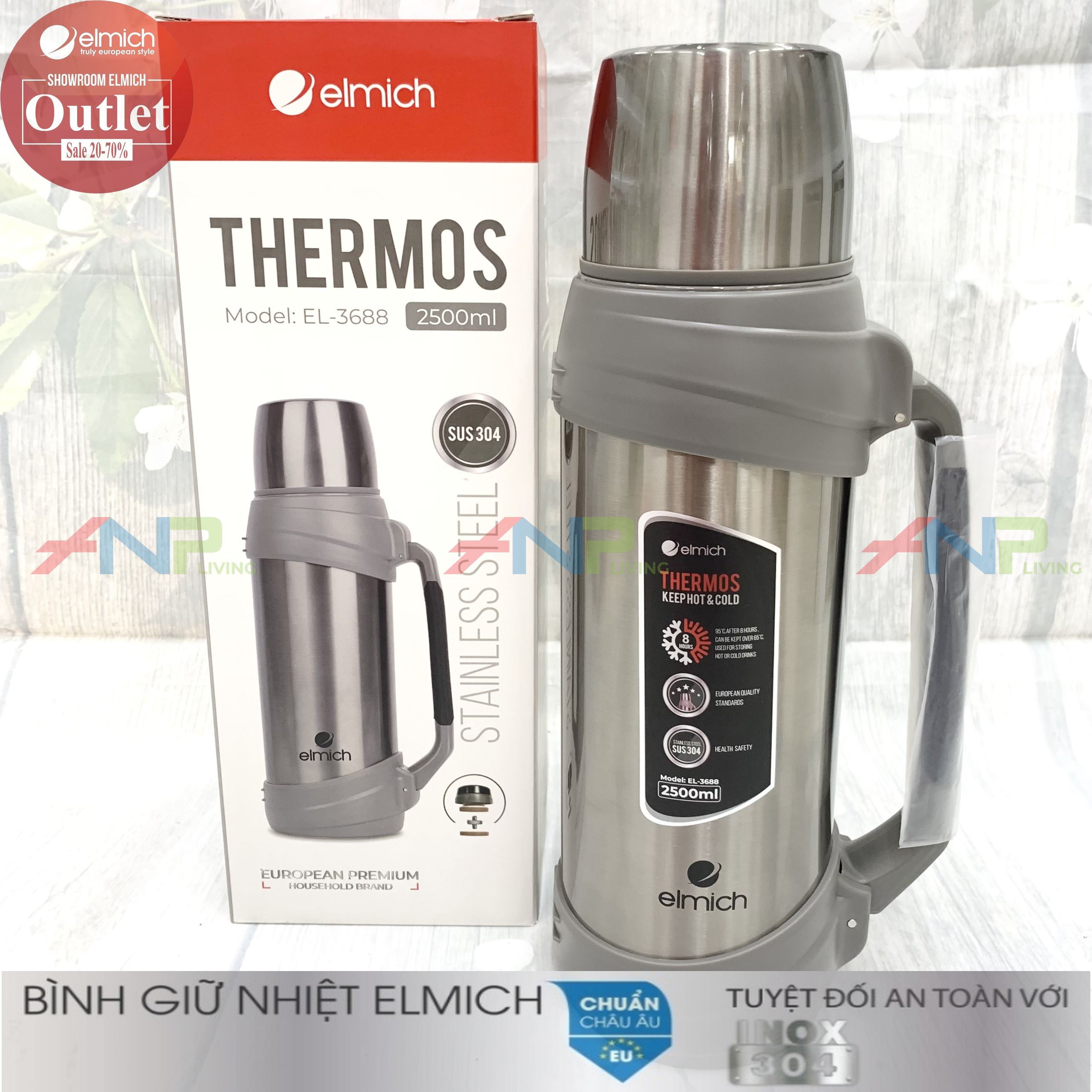 Bình Giữ Nhiệt Inox 304 Nóng 8h Lạnh 12h ELMICH EL3688 2500ml