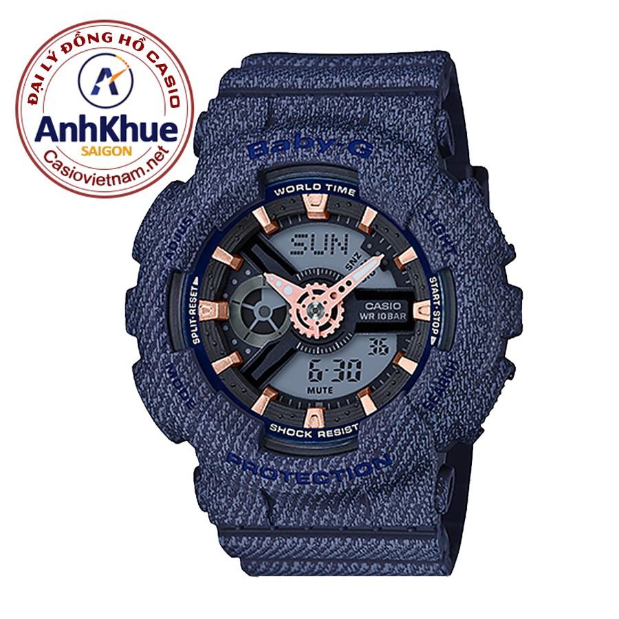 Đồng Hồ Nữ Casio Baby G BA-110DE-2A1DR Dây Nhựa Màu DeNim - Chống Nước 100m