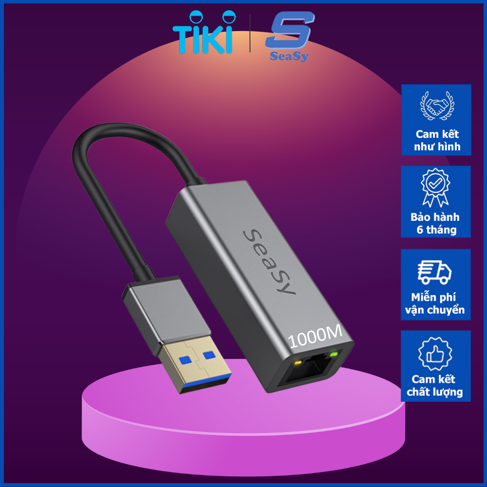 Hub Chuyển Đổi USB 3.0 Ra Cổng Mạng Lan RJ45 1000Mbps/Gigabit Ethernet SeaSy SS83, Cổng Chuyển Đổi USB To Cổng Lan, Tích Hợp 3 Cổng USB 3.0, Tốc Độ Truyền 1000Mbps, Dùng Cho Máy Tính/Laptop/PC/Macbook – Hàng Chính Hãng