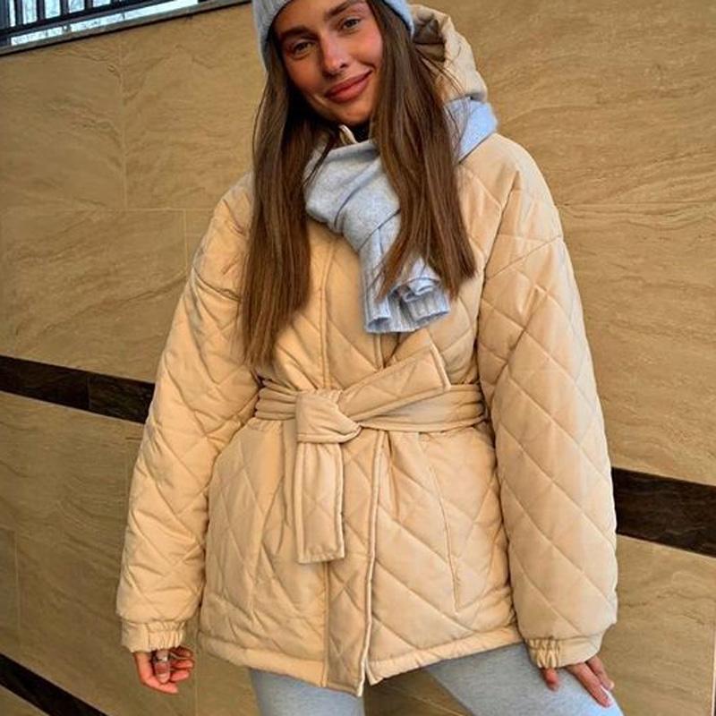 CP Dáng Rộng Arygle Trùm Đầu Parkas Nữ Thời Trang Chắc Chắn Dày Ngắn Áo Khoác Nữ Thanh Lịch Phối Dây Cotton Áo Khoác Nữ Nữ