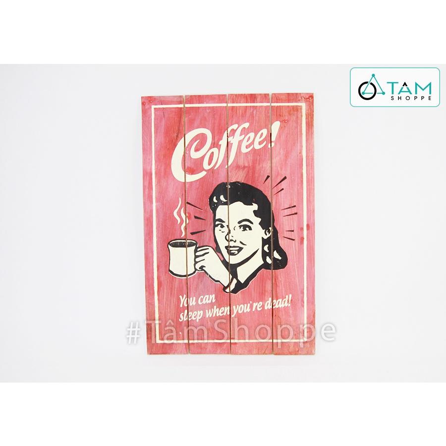 Tranh gỗ vẽ tay Vintage cô gái Coffee TRG-29