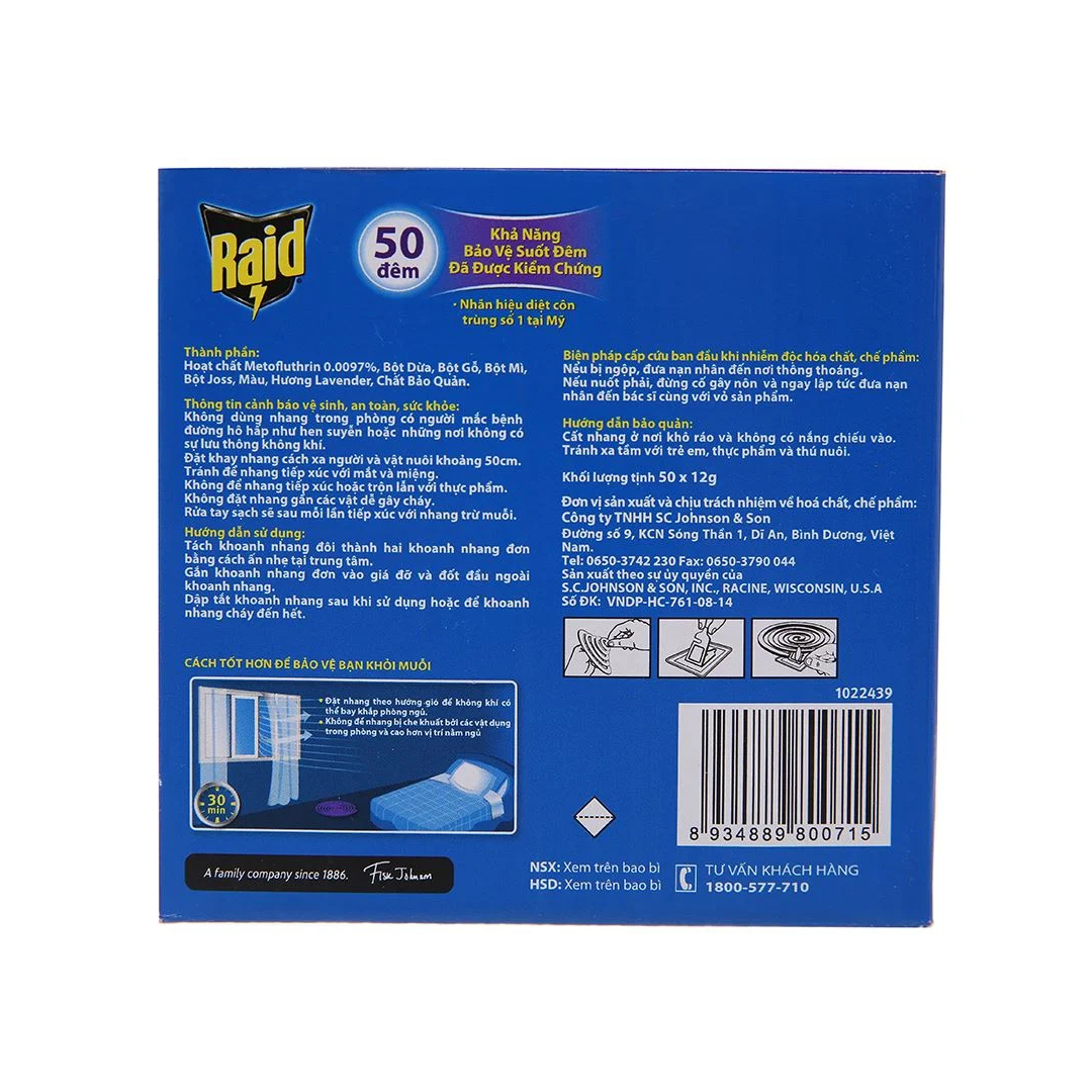 Combo 2 Hộp Raid Nhang Muỗi Hương Lavender 50 Khoanh (50x12g)