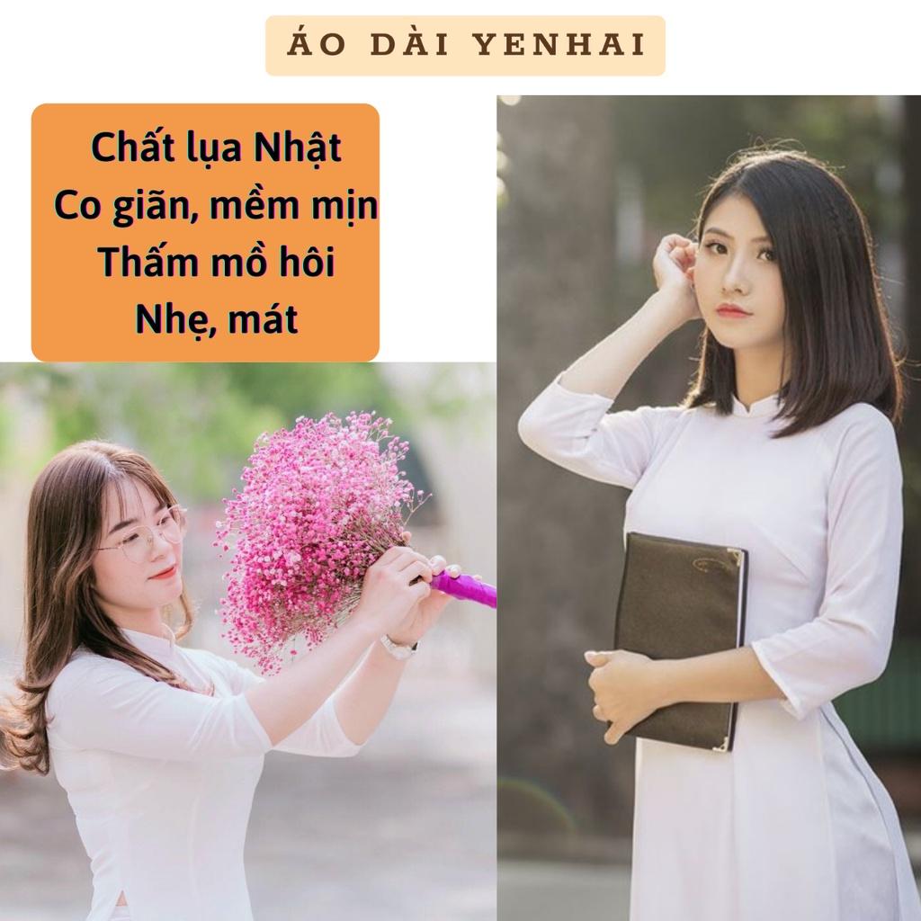 Áo Dài Trắng Học Sinh Đi Học Truyền Thống May Sẵn Lụa Nhật Đẹp Cổ cao Cho Nữ Sinh