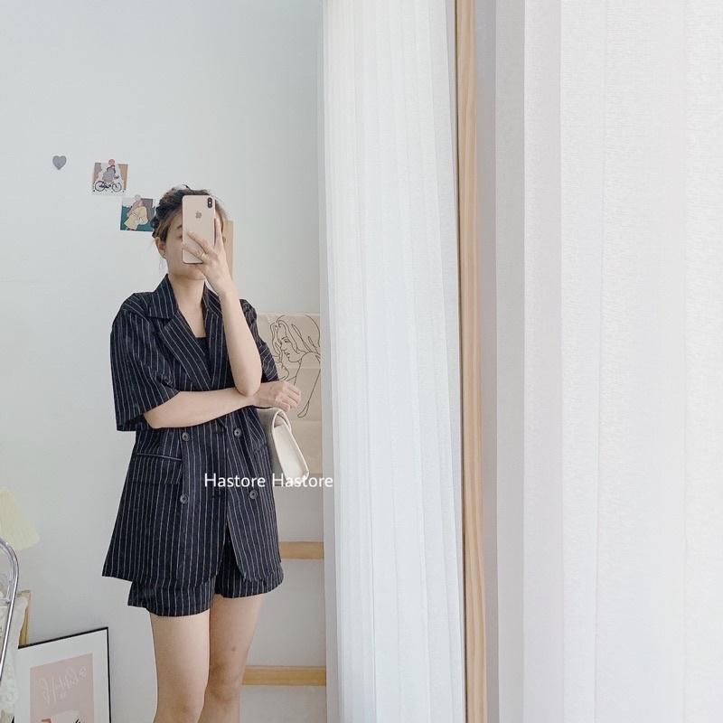 Set blazer sọc + quần short
