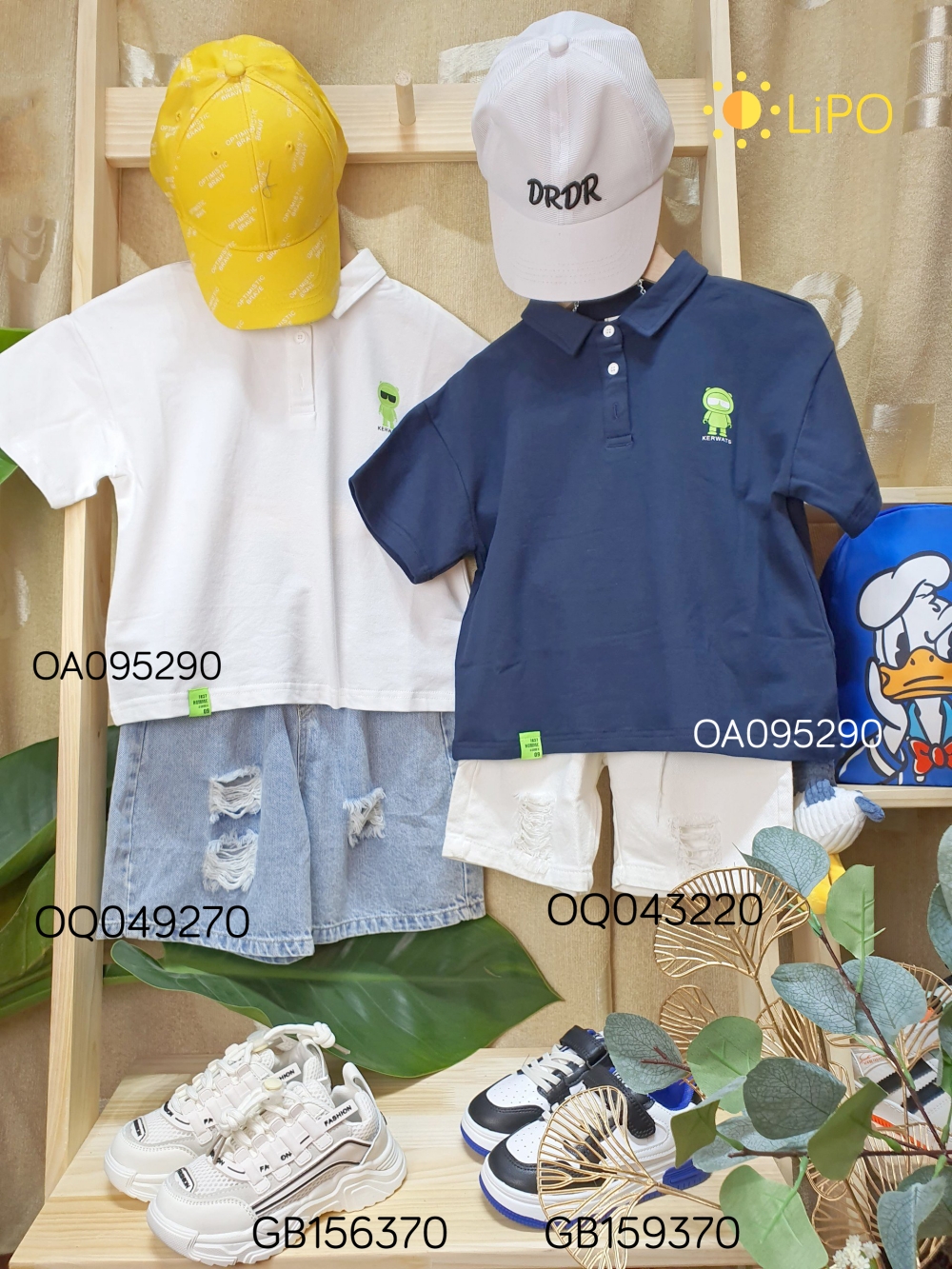 Áo polo bé trai bé gái KERWATS 2 màu Xanh/Trắng chất cotton Áo thun có cổ cho bé 4 đến 8 tuổi OA095